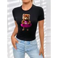 RMK Print-Shirt Damen Shirt Top kurzarm Freizeit Rundhals "Cat Katze" in Unifarbe