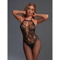 CHRISTINE LE DUC Body Catsuit ouvert mit Spitzendetails - schwarz