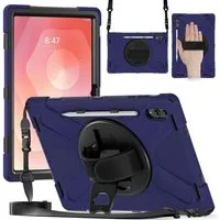 Wigento Tablet-Hülle Für Samsung Galaxy Tab S11 Ultra Hülle Halter & Schultergurt D- Blau, 360° drehbar, stoßfest, Schultergurt