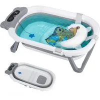 oyajia Babybadewanne Faltbare Badewanne PP&TPE Babywanne Badewannensitz, (mit weichem Schwimmkissen und Thermometer, Rutschfeste Badewanne)