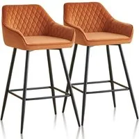 JYMTOM Barhocker Kunstleder Barhocker, 2er-Set, Barstühle mit gepolsterter Sitz, Rücken-/Armlehnen,Metallbeinen für Küche,Bar,Esszimmer.(2,Hellorange)