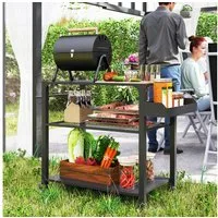Outsunny Servierwagen Grillwagen 3-Etagen, BBQ Grilltisch aus Edelstahl, (BBQ Grilltisch, 1 St., Grillwagen), für Garten, Terrasse, 105x50x79cm Schwarz