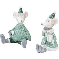 Levandeo® Weihnachtsfigur, 2er Set Mäuse Weihnachten Deko Kunstharz Grün Weiß Weihnachtsdeko