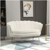 HOMCOM 2-Sitzer Sofa, Couch mit Armlehne, Samtopik, Doppelsofa bis 150 kg belastbar, Polstersofa 1 Teile, für Wohnzimmer, Schlafzimmer, 130 x 77 x 77 cm, Creme