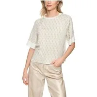 Marc Cain Rundhalspullover Golden Hour Premium Damenmode aus Jacquard, besticht durch sein edles Chain-Logo-Muster