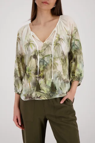 monari - Bluse mit tropischen Print olive gemustert - Gr. - 38