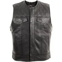 MDM Lederweste Custom Biker Lederweste Diamond gesteppte Schulter Mit Reißverschluss