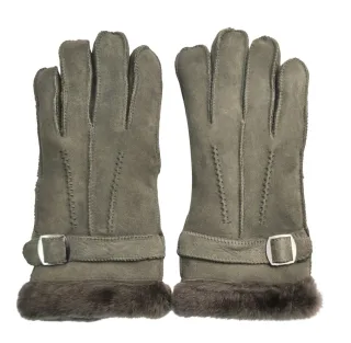 Graue Luxus-Handschuhe aus Wildleder und Schaffell für Herren mit Schnalle