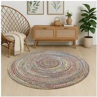 Myflair Möbel & Accessoires Teppich Boho Breeze, rund, Höhe: 10 mm, Juteteppich, handgeflochten, Wendeteppich, farbige Baumwoll-Akzente