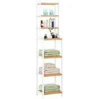 Homfa Badregal, 2-IN-1 Design, Standregal Schmal mit 7 Ablagen 160x36x28cm