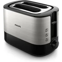 Philips Toaster HD2637/90 Viva Collection, 2 kurze Schlitze, für 2 Scheiben, 950 W, Brötchenaufsatz, Krümelschublade, 7 Bräunungsstufen, Silber