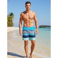 Luvanni Badehose Badehose Herren Schnelltrocknende Beachshorts 593 Badeshorts blaue Streifen Streifenmuster