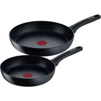 Tefal Pfannen-Set Black Stone, Aluminium (Set, 2-tlg., 1x Bratpfanne Ø 24 cm, 1x Bratpfanne Ø 28 cm, Höhe 5 cm), Aluminium, Mineralia Antihaft, Thermo-Signal, alle Herdarten,Induktion