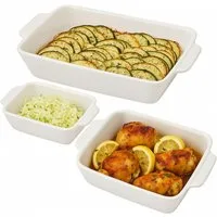 Koopman Ofenschale Ofenform Auflaufform Gratinform Backform Keramik 3tlg Set, Keramik, (Set, 3-St., Packung), 3 Größen, Spülmaschinenfest, Tragegriffe, Mikrowellengeeignet, Weiß
