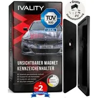 IVALITY Kennzeichenhalter Magnet - 100% Legal - Rahmenlose Halterung für 2 ALU Kennzeichen, (Das ORIGINAL - Premium Set -, 2-St., 100% Legal), Stärkste Magnete weltweit