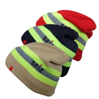 Strickmütze | SEIZ | FEUERWEHRMÜTZE CLASSIC | gold, navy, red | Reflexstreifen | Beanie | Feinstrick | Fleecebandeinsatz | SEIZ®-Stickung | one size