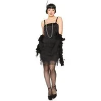 Smiffys Kostüm Schwarzes Flapper Cocktailkleid mit Fransen, Schwarzes Abendkleid für Damen der Goldenen 20er