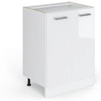 Vicco Schranksystem R-Line, Weiß Hochglanz/Weiß, 60 cm mit Türen, ohne Arbeitsplatte