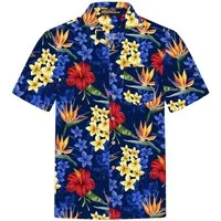 Hawaiihemdshop.de Hawaiihemd Hawaii Hemd Herren Baumwolle Kurzarm Hawaiihemd mit Blüten