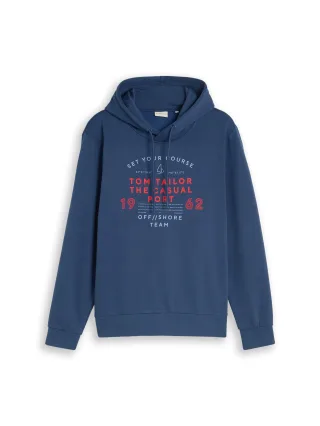 Tom Tailor - Hoodie Sweatshirt mit Print Dark Duck Blue - Gr. - XXL