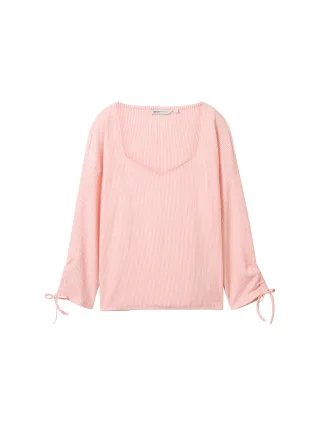 Denim Tom Tailor - structured t-shirt small pink white stripe - Gr. - S