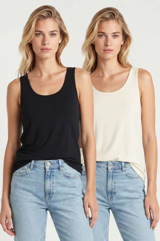 Ärmelloses U-Hals Viskose-Mischung Cami 2er-Pack Top