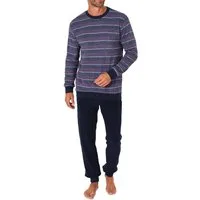 RELAX by Normann Pyjama Herren Frottee Schlafanzug lang mit Bündchen in Streifenoptik