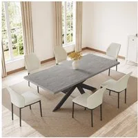 Jiexi Esstisch Tisch-und Stuhlset, Ausziehbarer Esstisch (130–170 cm) mit 4-6 Stühlen, ausziehbarer, hohe Härte, für 6 Personen