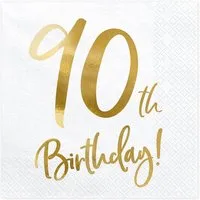 partydeco Papierserviette, Servietten 90.Geburtstag 33x33cm 20 Stück weiß gold