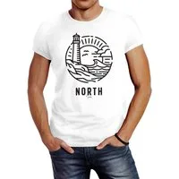 Neverless Print-Shirt Herren T-Shirt Logo Outline Art maritim Leuchtturm Welle Aufdruck mit Print