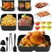 BlingBin Küchenmaschinen Zubehör-Set 16 Stück Silikon Backform Set Wiederverwendbar, Zubehör für NinjaAF400EU AF500EU, mit 2x 5L+10L Silikonform,Grillrost,Muffinförmchen,Zange,Backhandschuh
