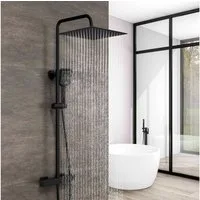 duschspa Duschsystem Duschset mit Thermostat 38℃ verstellbare Duschstange aus Edelstahl, 2 Strahlart(en), Regendusche mit quadratischem Duschkopf 20/30cm