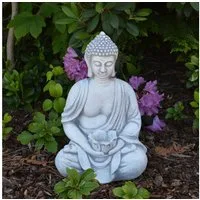 gartendekoparadies.de Gartenfigur Buddha mit Schale, Steinfigur, H. 38 cm, 11 kg, Frostsicher