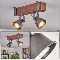 hofstein Deckenleuchte Deckenlampe verstellbar aus Metall/Holz in Grau/Dunkelbraun, ohne Leuchtmittel, Deckenleuchte im Industrial/Retro/Vintage-Design m. Holzbalken, 2xGU10
