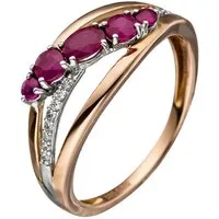 JOBO Diamantring, 585 Roségold mit Rubin und 16 Diamanten
