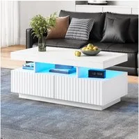 Merax Couchtisch Sofatisch Beistelltisch mit LED-Lichtleiste (Stauraumfunktion und robuster Spanplattenkonstruktion, 1-St., 100×50×45 cm), Wohnzimmertisch mit 2 Vakuumform-Schubladen und offenem Mittelteil