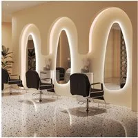 WDWRITTI Spiegel groß für Friseurladen Friseurspiegel Hotel Schlafzimmer Wohnzimmer (Wandspiegel mit LED Beleuchtung asymmetrisch rahmenlos, 1-St., 165x65, 165x60, 145x60cm), 3Lichtfarben, Dimmbar, Speicherfunktion