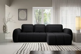 Ecksofa Schlafsofa Sofa CARIA in Stoff Quelle Schwarz Ottomane Rechts
