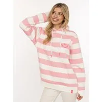 Zwillingsherz Hoodie "Streifen Smile Everyday" Blockstreifen, pinke Stickerei, Kängurutasche, Kapuze