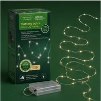 Lumineo LED-Lichterkette, LED Lichterkette mit Timer / Batteriebetrieb 495cm 100 LEDs Warmweiß