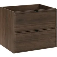 Lomadox Waschbeckenschrank TEMUCO-56-WALNUT 60 cm breit, Walnuss mit Rahmenfräsung, 2 Schubladen