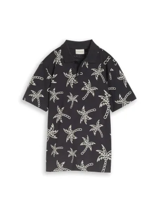 tom tailor kids - Poloshirt mit Muster grey white sketched palm trees - Gr. - 164