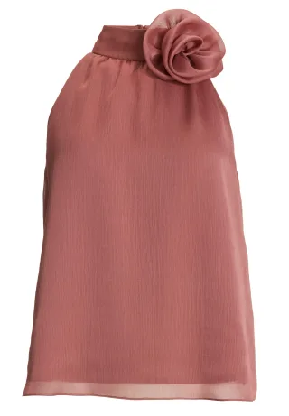 SWING - Top mit Stoffblüte aus Crinkle Chiffon blush rose - Gr. - 38