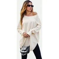 FS Collection Longpullover Damen Longpullover Oversize Strickpullover für Herbst/Winter, Onesize (Einheitsgröße: UK 8–16 / EU 36–44, 4 Farben : Schwarz, Creme,Hellgrau und Dunkelgrün) 50 % Polyacryl, 30 % Polyamid, 20 % Polyester