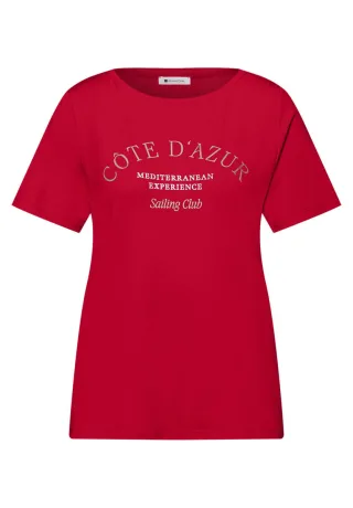 Street One - T-Shirt mit Rundhals und Wording rot - Gr. - 42