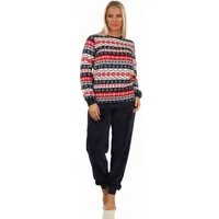 Normann Pyjama Damen Schlafanzug langarm im Norwegerlook aus Coralfleece