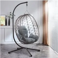 RAMROXX Hängesessel NEW XXL Gestell Schwarz mit Korb und Relaxkissen Grau