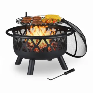 Relaxdays Feuerschale, Schwarz, Metall, 75x68.5x75 cm, Freizeit, Campingzubehör, Feuerschalen