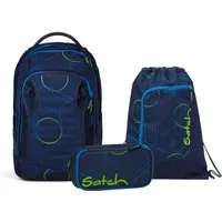 Satch Schulranzen Schulrucksack-Set MATCH PLUS Blue Tech 3-teilig (3-teilig), Schulranzen, ergonomisch, 30 + 5 Liter, 4 Fächer