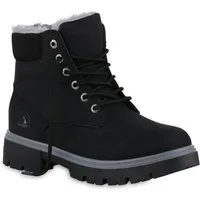 VAN HILL 841423 Stiefelette Damen Warm Gefütterte Worker Boots Stiefeletten Bequeme